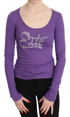 Purple Exte Crystal Embellished Long Sleeve Top Blouse