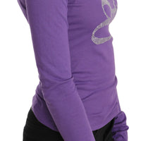 Purple Exte Crystal Embellished Long Sleeve Top Blouse