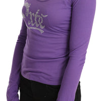 Purple Exte Crystal Embellished Long Sleeve Top Blouse