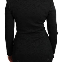 Black Brocade Single Breasted Blazer Jacket