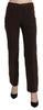 Brown Suede High Waist Straight Dress Trouser Pants