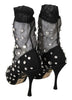 Black Tulle Booties Crystals  Pumps Shoes