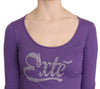 Purple Exte Crystal Embellished Long Sleeve Top Blouse