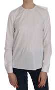 White Crew Neck Long Sleeve Cotton Blouse