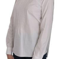 White Crew Neck Long Sleeve Cotton Blouse