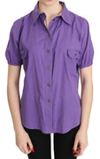 Purple Floral Lining Short Sleeve Polo Top Blouse