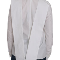 White Crew Neck Long Sleeve Cotton Blouse