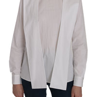 White Crew Neck Long Sleeve Cotton Blouse