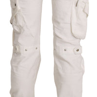 White Mid Waist Cargo Trouser Cotton Pants