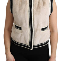 Beige Fur Sleeveless Vest Polyester Top