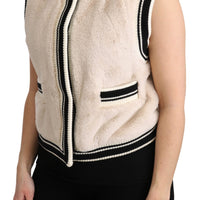 Beige Fur Sleeveless Vest Polyester Top