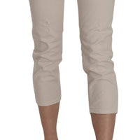 Beige Cotton Stretch Low Waist Skinny Cropped Capri Jeans