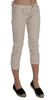 Beige Cotton Stretch Low Waist Skinny Cropped Capri Jeans