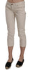 Beige Cotton Stretch Low Waist Skinny Cropped Capri Jeans