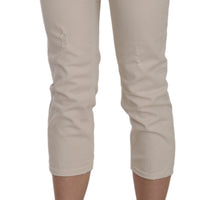 Beige Cotton Stretch Low Waist Skinny Cropped Capri Jeans