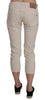 Beige Cotton Stretch Low Waist Skinny Cropped Capri Jeans