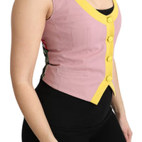 Pink Sleeveless Waistcoat Vest Cotton Top