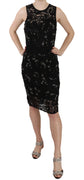 Black Floral Lace Crystal Sheath Dress