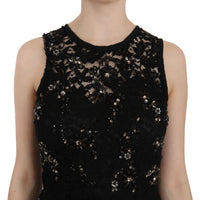 Black Floral Lace Crystal Sheath Dress