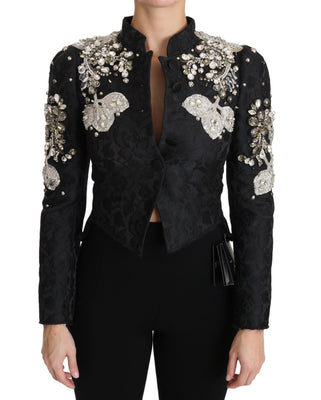 Black Jacquard Crystal Floral Jacket