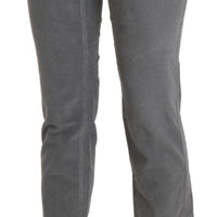 Gray Cropped Cotton Stretch Trouser Pants