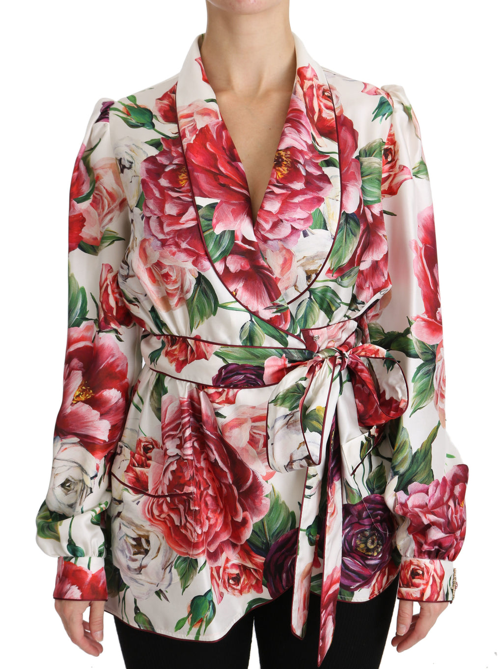 White Floral Sleepwear Blouse Top Robe