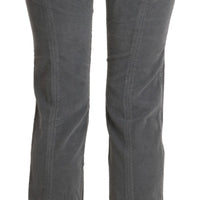 Gray Cropped Cotton Stretch Trouser Pants