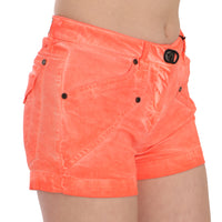 Orange Mid Waist Cotton Denim Mini Shorts