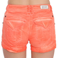 Orange Mid Waist Cotton Denim Mini Shorts