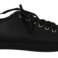 Black Leather Solid Logo Sneakers  Shoes