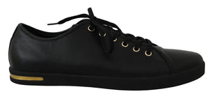 Black Leather Solid Logo Sneakers  Shoes