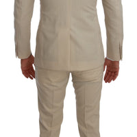 Beige Double Breasted 3 Piece Wool Suit