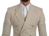 Beige Double Breasted 3 Piece Wool Suit