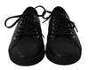 Black Leather Solid Logo Sneakers  Shoes