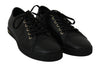 Black Leather Solid Logo Sneakers  Shoes