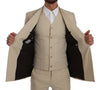 Beige Double Breasted 3 Piece Wool Suit