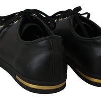 Black Leather Solid Logo Sneakers  Shoes