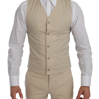 Beige Double Breasted 3 Piece Wool Suit