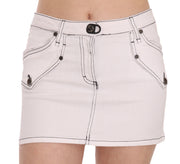 White Cotton Stretch Casual Mini Skirt