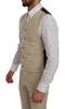 Beige Double Breasted 3 Piece Wool Suit