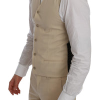 Beige Double Breasted 3 Piece Wool Suit