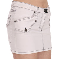 White Cotton Stretch Casual Mini Skirt