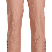 Cotton Pink High Waist Cropped Trouser Pants