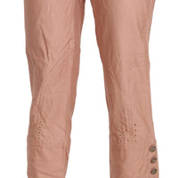 Cotton Pink High Waist Cropped Trouser Pants