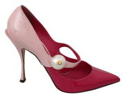 Pink Leather High Heels Mary Jane Shoes