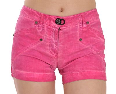 Pink Mid Waist Cotton Denim Mini Shorts