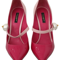 Pink Leather High Heels Mary Jane Shoes