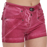 Pink Mid Waist Cotton Mini Denim Shorts