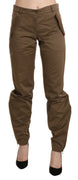 Brown Mid Waist Straight Cotton Pants