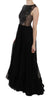 Black Leather A-line Maxi Gown Flare Dress